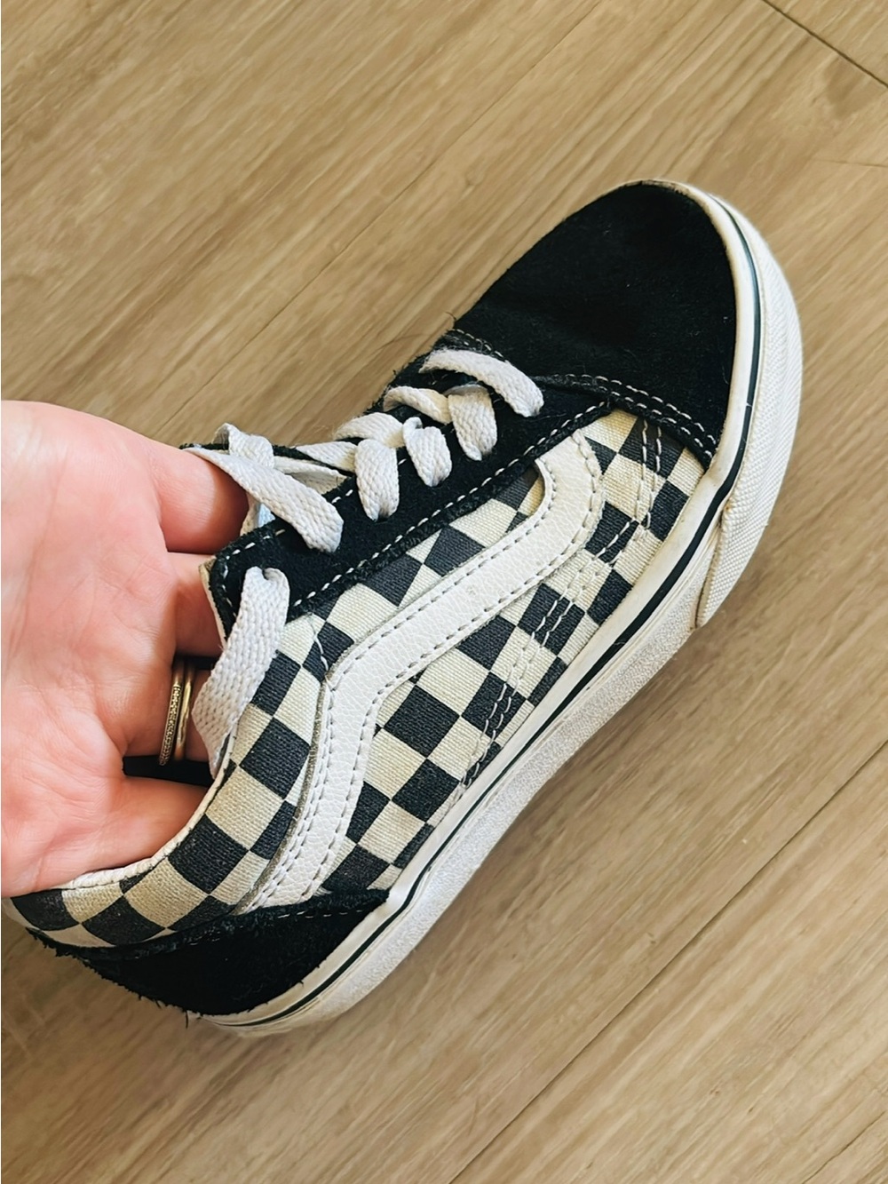 Vans Kids Checkerboard Lace-Up Skate Shoe in Black & White 12.5c